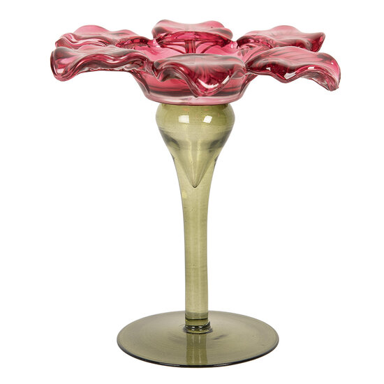 Clayre & Eef | Glazen Theelichthouder Roze Groen ø 14x14 cm | 6GL5351