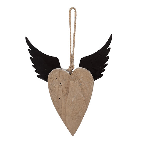 Clayre & Eef | Decoratie hanger Hart Wit Bruin 18x3x22 cm | 6H2415M
