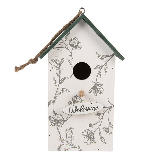 Clayre &amp; Eef | Vogelhuis Wit Groen 15x10x22 cm | 6H2440