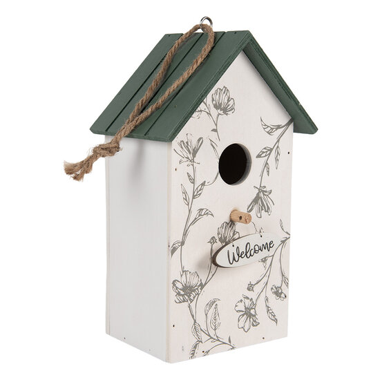 Clayre &amp; Eef | Vogelhuis Wit Groen 15x10x22 cm | 6H2440