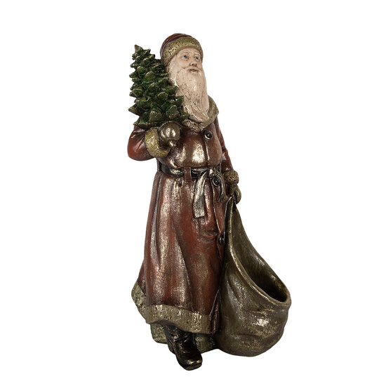 Clayre & Eef | Kerstdecoratie Kerstman Rood Goudkleurig 24x17x47 cm | 6PR5590