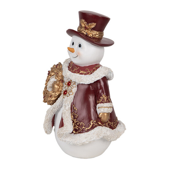 Clayre & Eef | Kerstdecoratie Sneeuwman Wit Rood 15x14x24 cm | 6PR5703
