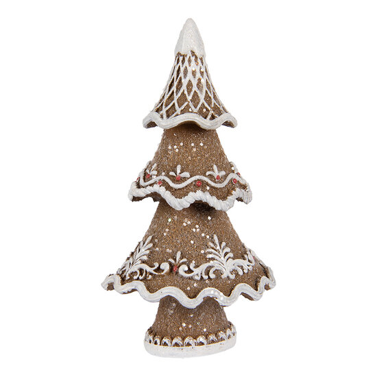 Clayre &amp; Eef | Kerstdecoratie Kerstboom Bruin Wit 7x5x11 cm | 6PR5393