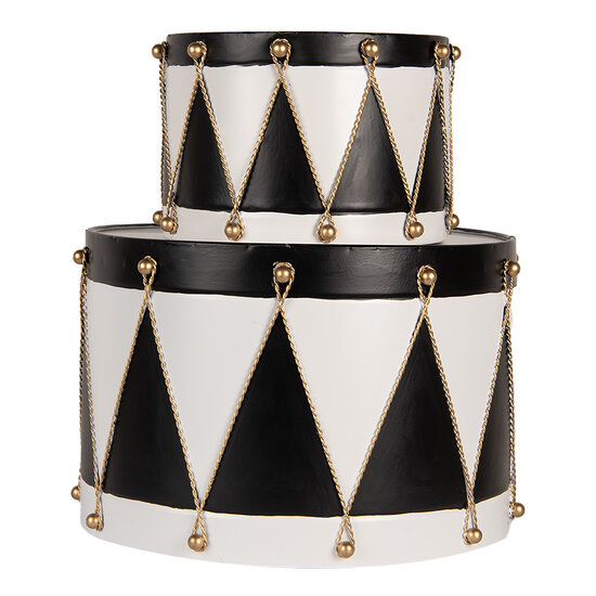 Clayre & Eef | Decoratie Trommel Wit zwart (set 2) ø 40x25 / ø 26x17 cm | 6Y5806