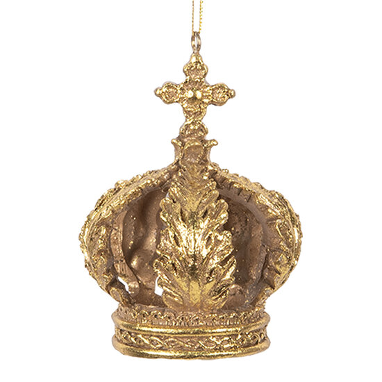 Clayre &amp; Eef | Decoratie Hanger Kroon Goudkleurig &oslash; 7x9 cm | 6PR5701