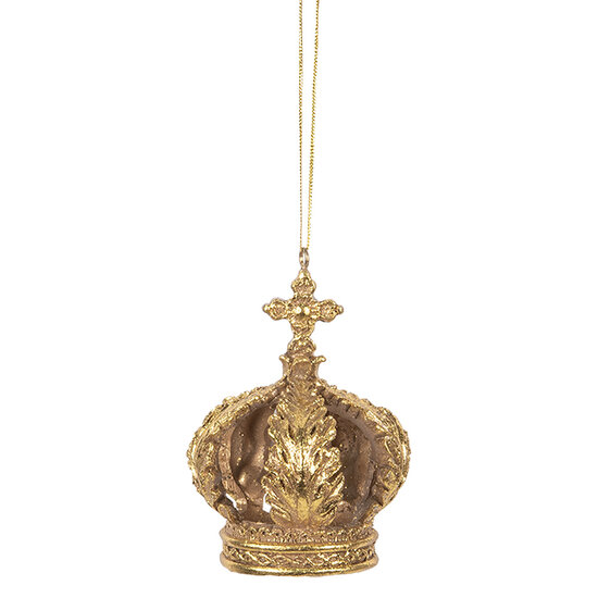 Clayre &amp; Eef | Decoratie Hanger Kroon Goudkleurig &oslash; 7x9 cm | 6PR5701