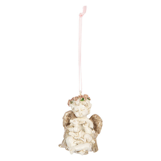 Clayre &amp; Eef | Decoratie hanger Engel Beige Goudkleurig 5x4x6 cm | 6PR5707