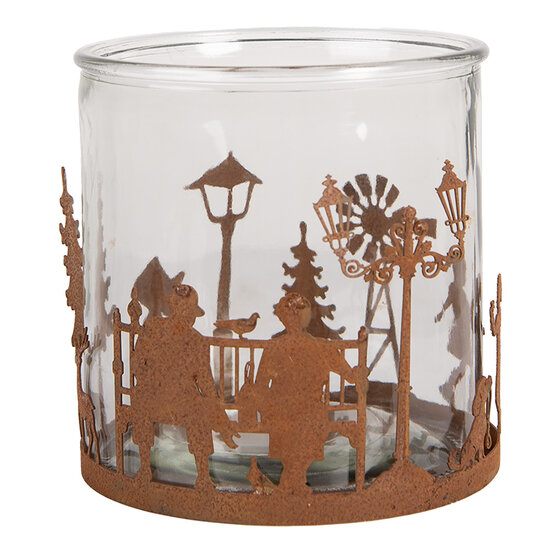 Clayre & Eef | Theelichthouder Kersttafereel Bruin ø 15x15 cm | 6Y5938