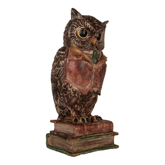 Clayre &amp; Eef | Spaarpot Uil Bruin Rood 16x15x35 cm | 6PR5579