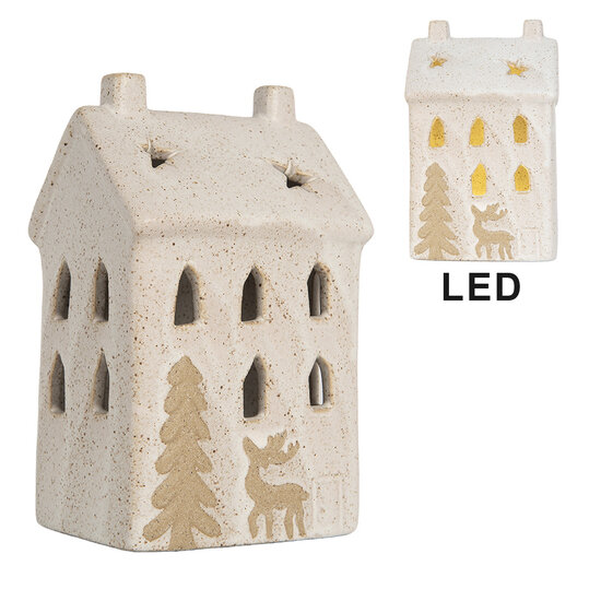 Clayre &amp; Eef | Decoratie Huisje met LED Beige 9x7x15 cm | 6CE2176M