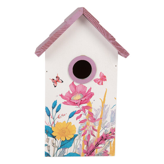 Clayre &amp; Eef | Vogelhuis Wit Roze 15x10x22 cm | 6H2452