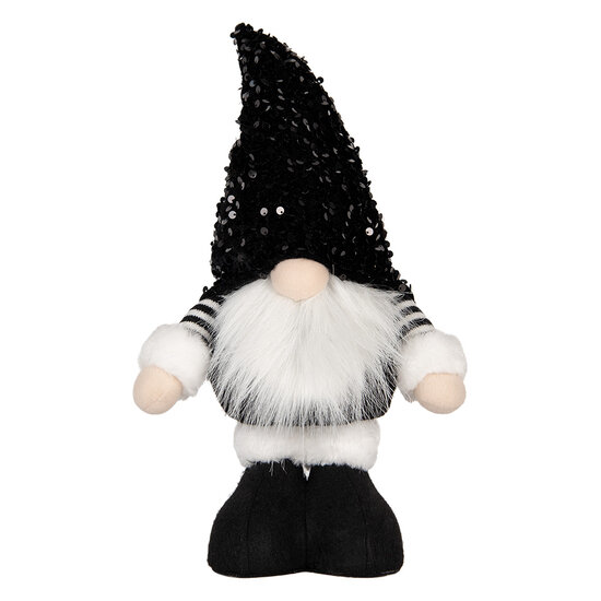 Clayre &amp; Eef | Decoratie Beeld Kabouter met LED Zwart wit 10x15x38 cm | 66326