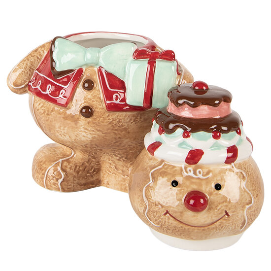 Clayre &amp; Eef | Voorraadpot Deksel Bruin Rood 17x14x24 cm | 6CE2214