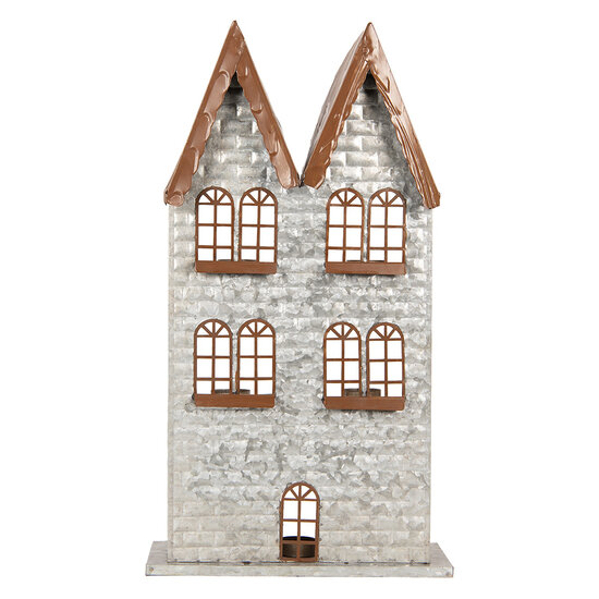 Clayre & Eef | Theelichthouder Kerst Huis Grijs 30x13x54 cm | 6Y5811