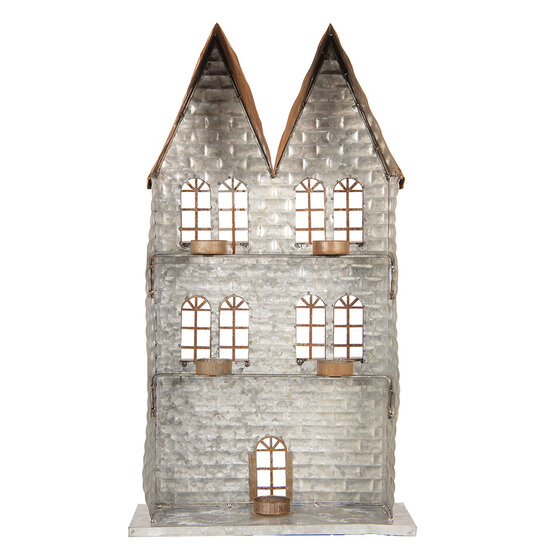 Clayre & Eef | Theelichthouder Kerst Huis Grijs 30x13x54 cm | 6Y5811