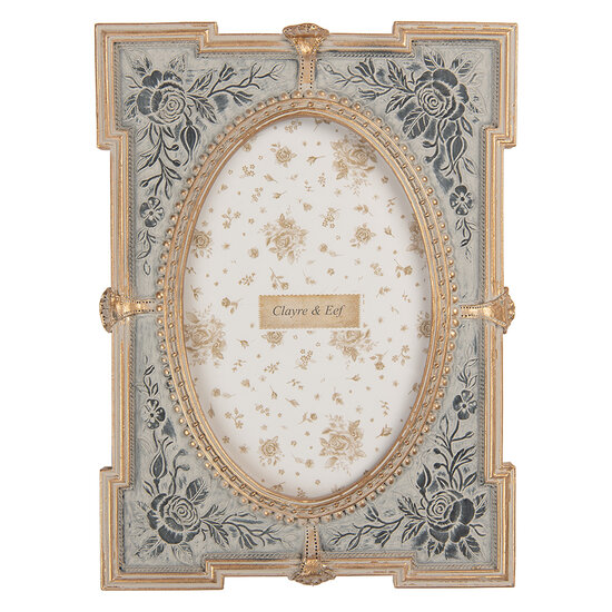 Clayre &amp; Eef | Fotolijst Blauw Goudkleurig 15x2x21 cm / 10x15 cm | 2F1365S