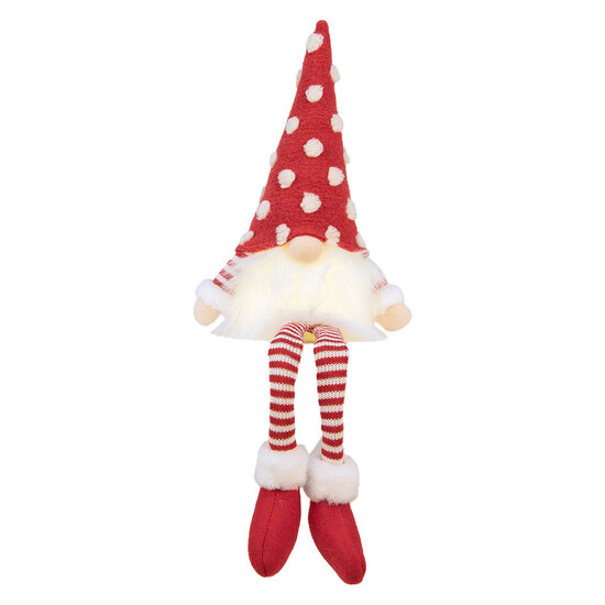 Clayre &amp; Eef | Decoratie Beeld Kabouter met LED Rood Wit 16x12x32/60 cm | 66329