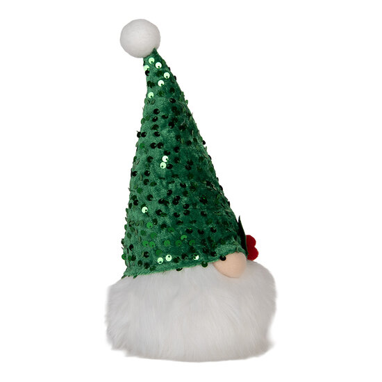 Clayre &amp; Eef | Decoratie Beeld Kabouter met LED Groen Wit 10x10x25 cm / 3xAA | 66331