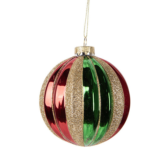 Clayre &amp; Eef | Kerstbal Groen Rood &oslash; 10x11 cm | 6GL5116