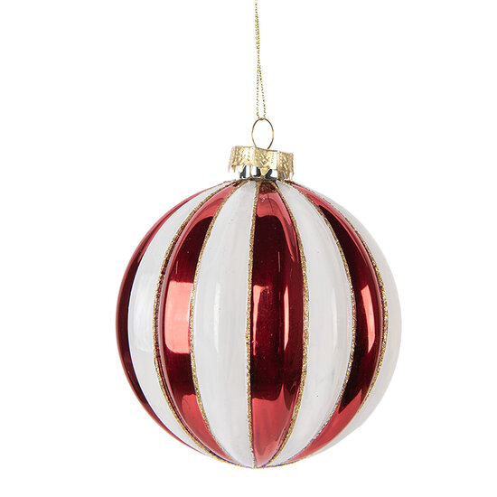 Clayre &amp; Eef | Kerstbal Rood Wit &oslash; 10x11 cm | 6GL5118