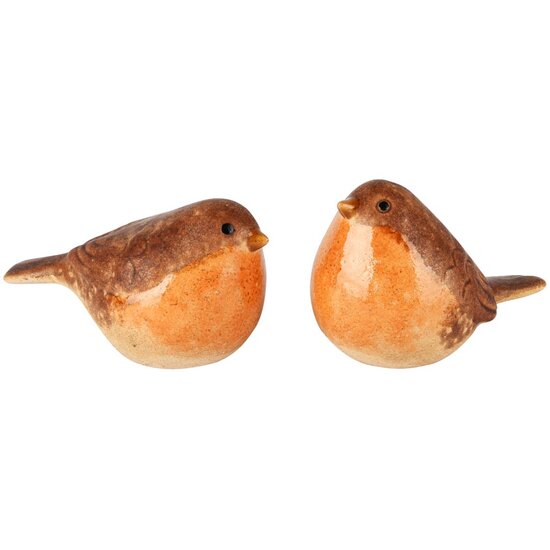 Dekoratief | Vogeltje 'Boris', oranje/bruin, keramiek, 11x6x7cm, set van 2 stuks | A255012