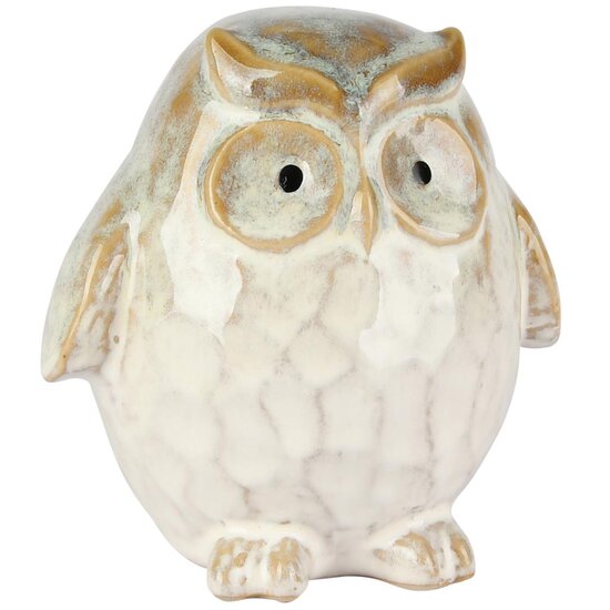 Dekoratief | Uiltje, wit/grijs/beige, porselein, 9x8x10cm | A255113
