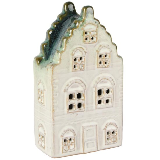 Dekoratief | Deco huisje, wit/blauw, porselein, LED, 9x5x15cm | A255114