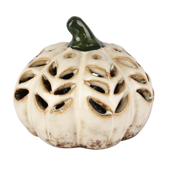 Dekoratief | Deco pompoen, wit/groen, porselein, LED, 9x9x8cm | A255117