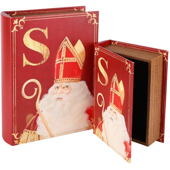 Dekoratief | Set 2 boekdozen &#039;Sinterklaas&#039;, hout, 20x15x6cm | A255153
