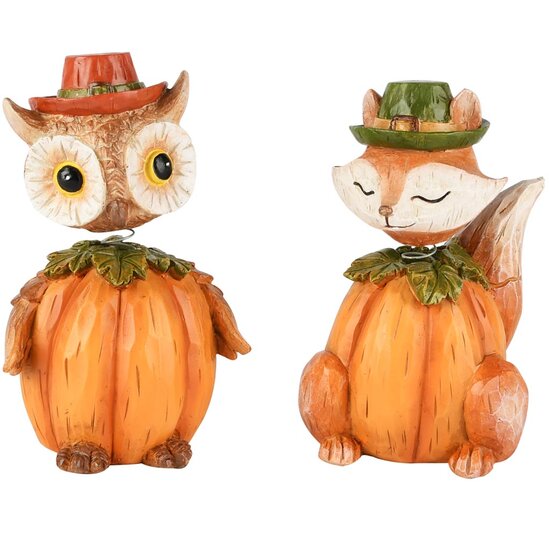 Dekoratief | Uiltje/vosje m/wiebelkopje, resina, 7x7x11cm, set van 2 stuks | A255161