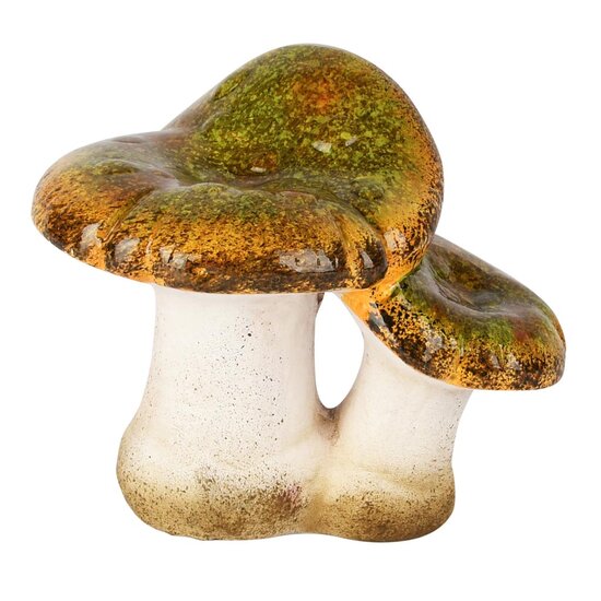 Dekoratief | Duo paddenstoel, groen/wit, keramiek, 13x10x11cm | A255196