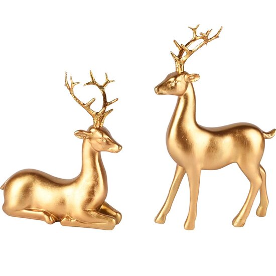 Dekoratief | Hert staand/liggend, goud, resina, 17x7x30cm, set van 2 stuks | A255203