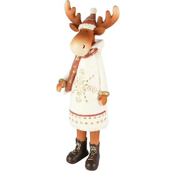 Dekoratief | Rendier staand m/kerstmuts, wit, resina, 10x10x33cm | A255205