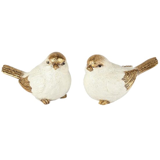 Dekoratief | Vogeltje 'Finn', wit/goud, resina, 11x6x7cm, set van 2 stuks | A255212