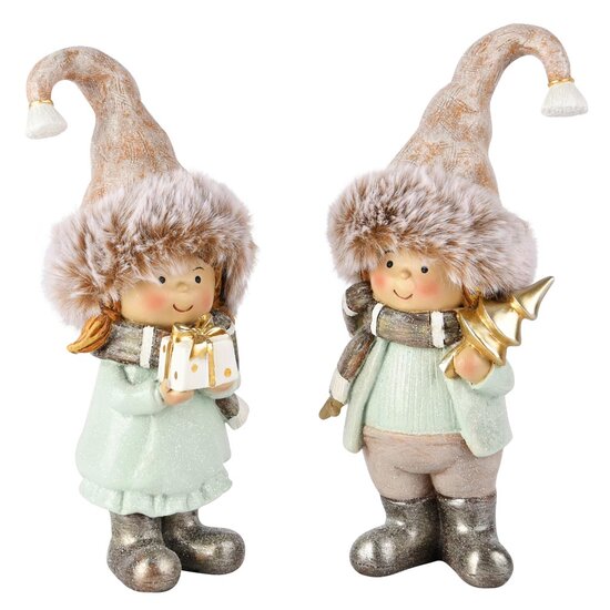 Dekoratief | Winterkindje staand, beige/blauw, resina, 6x5x18cm, set van 2 stuks | A255230