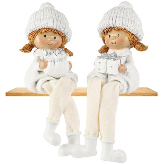 Dekoratief | Winterkindje m/hangbeentjes, wit, resina, 7x5x16cm, set van 2 stuks | A255234