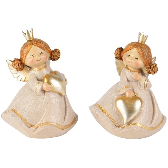 Dekoratief | Engeltje staand m/hartje, beige/goud, resina, 8x7x11cm, set van 2 stuks | A255240
