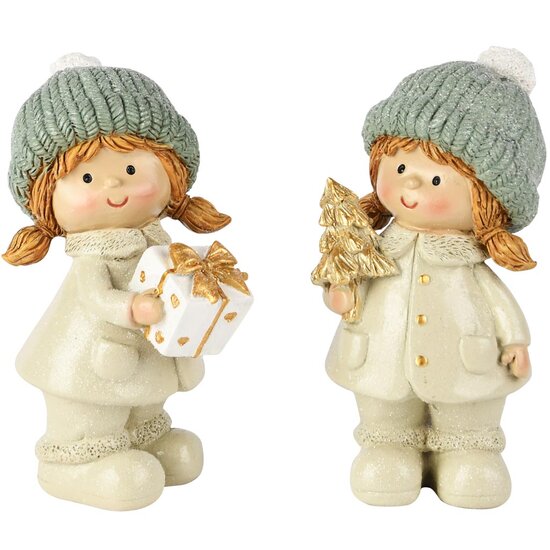 Dekoratief | Winterkindje staand, groen/blauw, resina, 6x7x12cm, set van 2 stuks | A255250