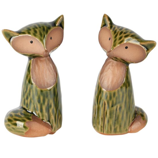 Dekoratief | Vosje zittend, groen/naturel, keramiek, 5x5x10cm, set van 2 stuks | A255272