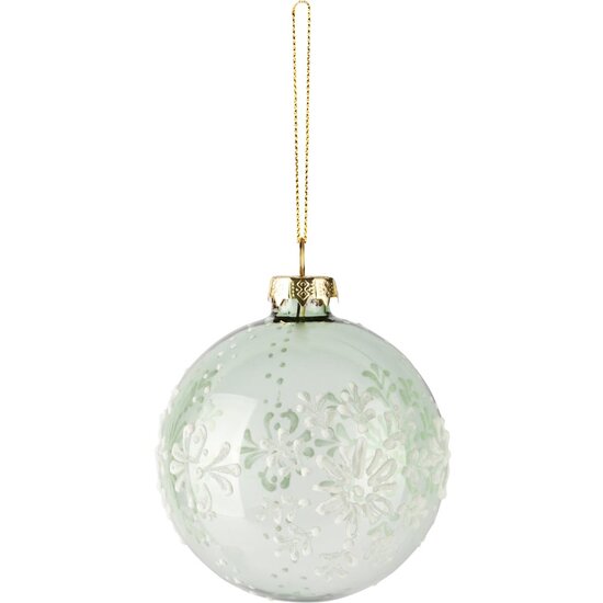 Dekoratief | Hanger bal m/bloemen, groen/wit, glas, 8x8x8cm | A255280