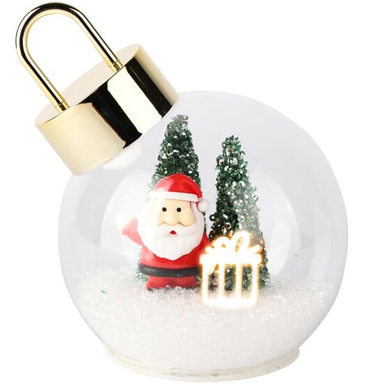 Dekoratief | Globe kerstbal m/santa, transparant, glas, LED, 12x12x15cm | A255292