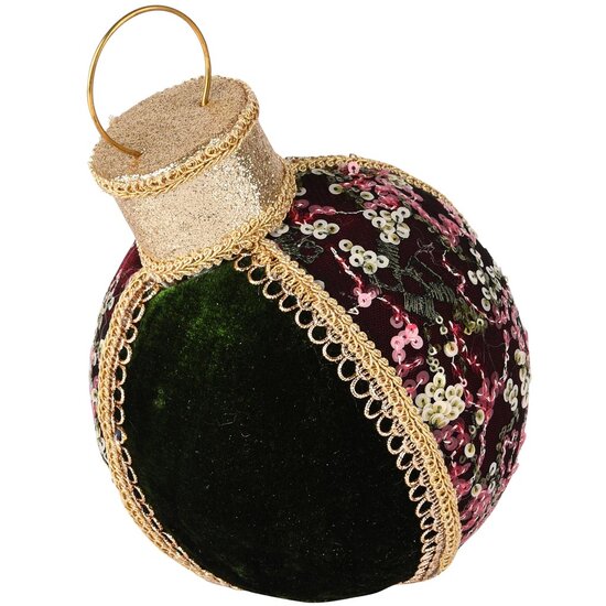Dekoratief | Deco kerstbal m/pailletten, rood/groen/goud, stof, 17x15x22cm | A255358