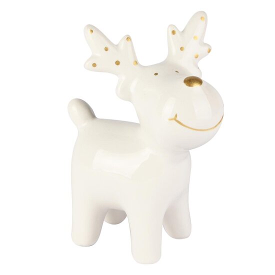 Dekoratief | Deco rendier staand, wit/goud, dolomiet, 9x6x12cm | A255370