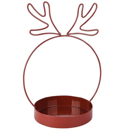 Dekoratief | Dienblad rond m/gewei, rood, metaal, 18x13x25cm | A255395