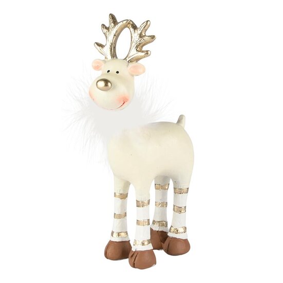 Dekoratief | Rendier staand m/fluffy kraag, wit/goud, resina, 8x4x16cm | A255415