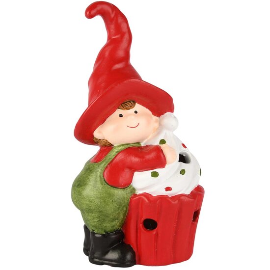 Dekoratief | Kindje m/cupcake, rood/groen, resina, LED, 10x6x18cm | A255430