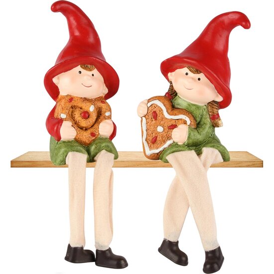 Dekoratief | Kindje m/hangbenen, rood/groen, resina, 5x5x13cm, set van 2 stuks | A255431