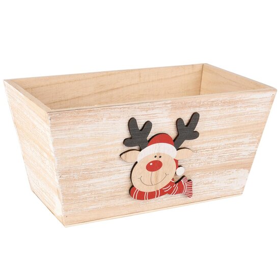 Dekoratief | Bakje m/rudolf, naturel/rood, hout, 24x14x12cm | A255447