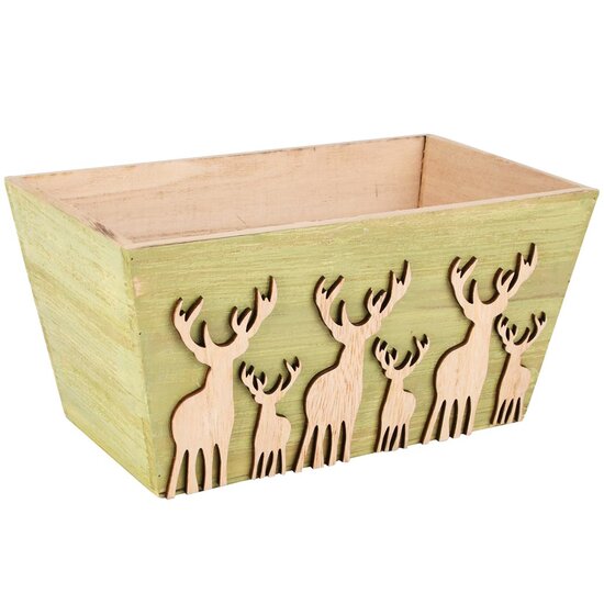Dekoratief | Bakje m/herten, groen/naturel, hout, 24x14x12cm | A255448