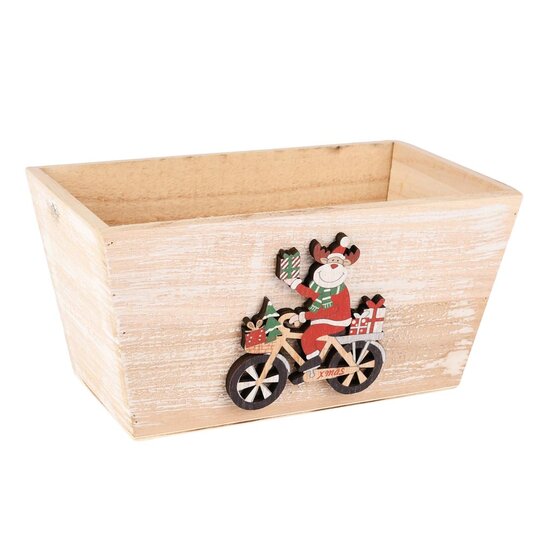 Dekoratief | Bakje m/rudolf op fiets, naturel/rood, hout, 20x12x10cm | A255451